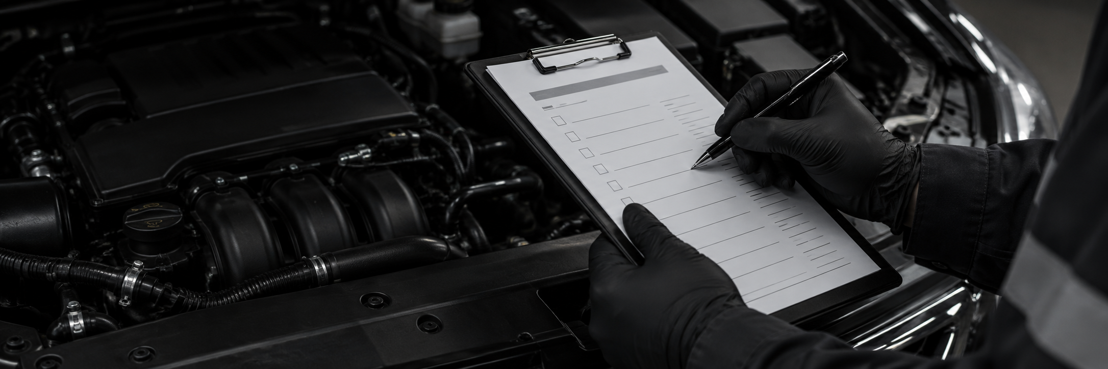 Vehicle inspection checklist in a workshop