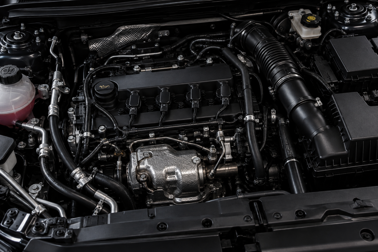 Vehicle engine being serviced